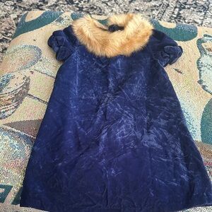 Janie and Jack kids Blue Velvet Dress with Faux Fur Collar size 5